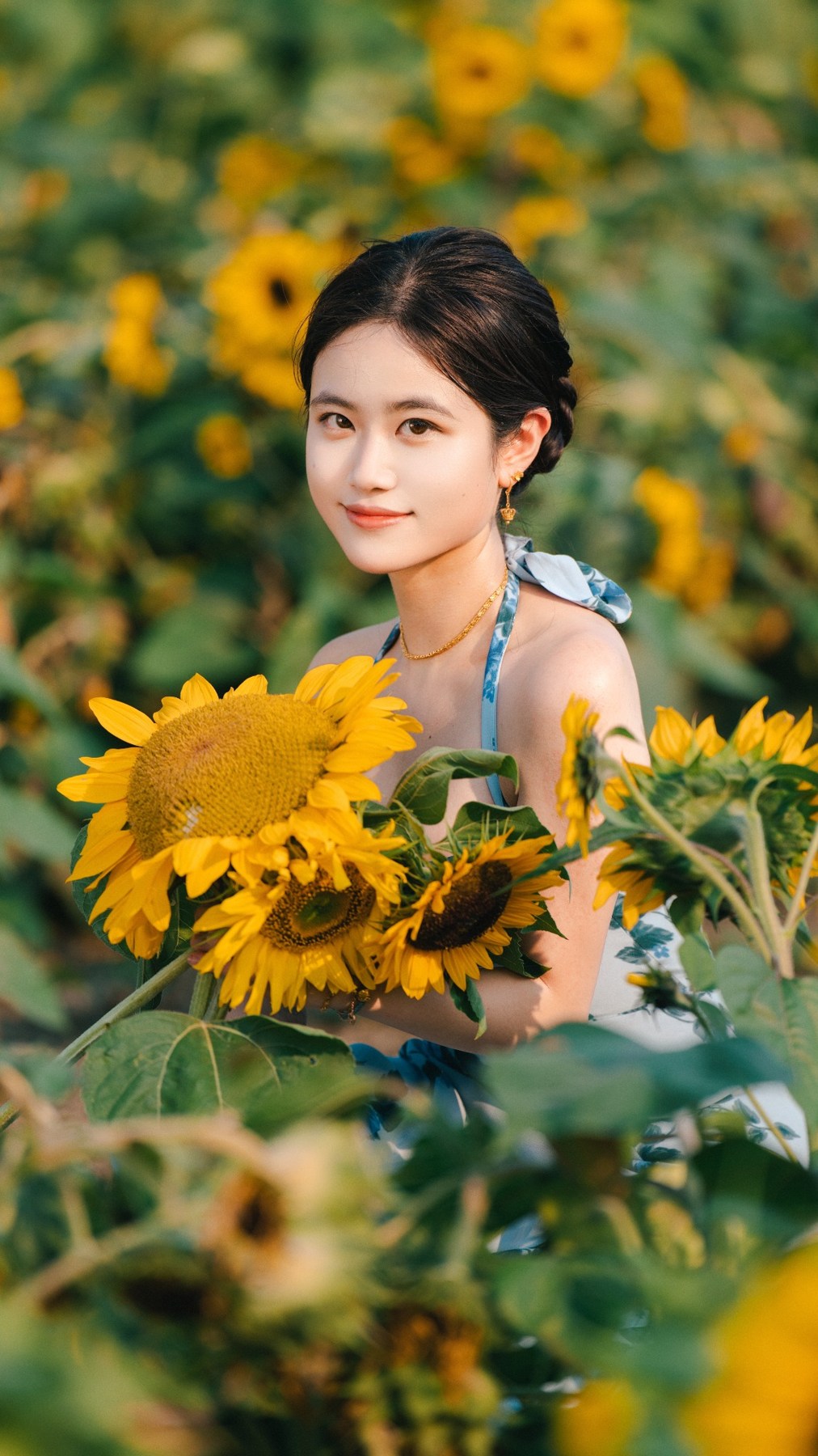 Portrait of Mary among golden sunflowers